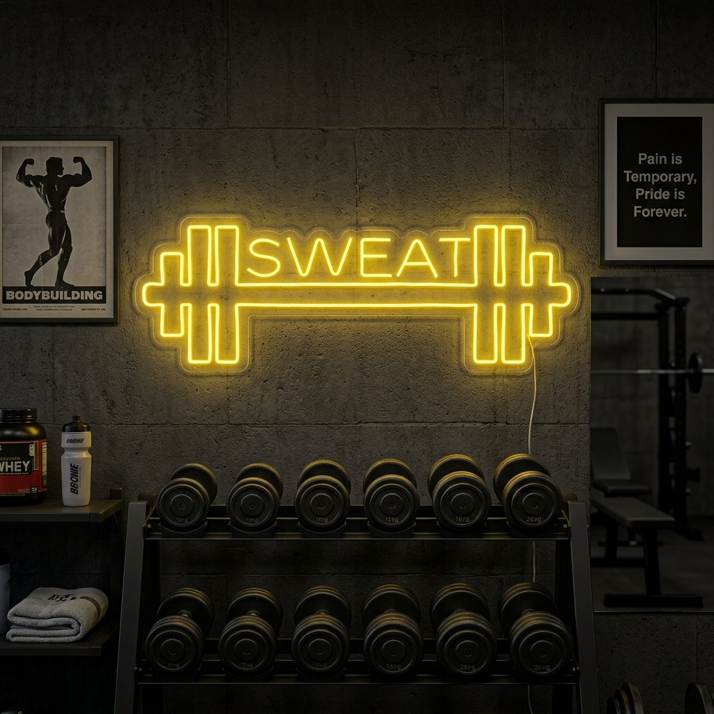 "Your Text, Custom Fitness, Custom Kuntosali" Neonkyltti