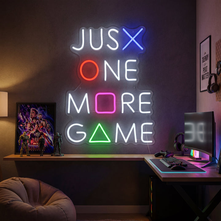 "Just One More Game, Pelaamisen Sisustus" Neonkyltti