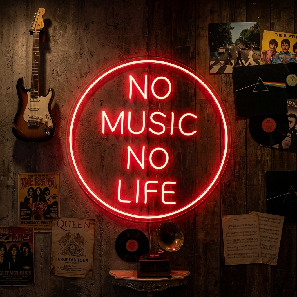 "No Music No Life" Neonkyltti