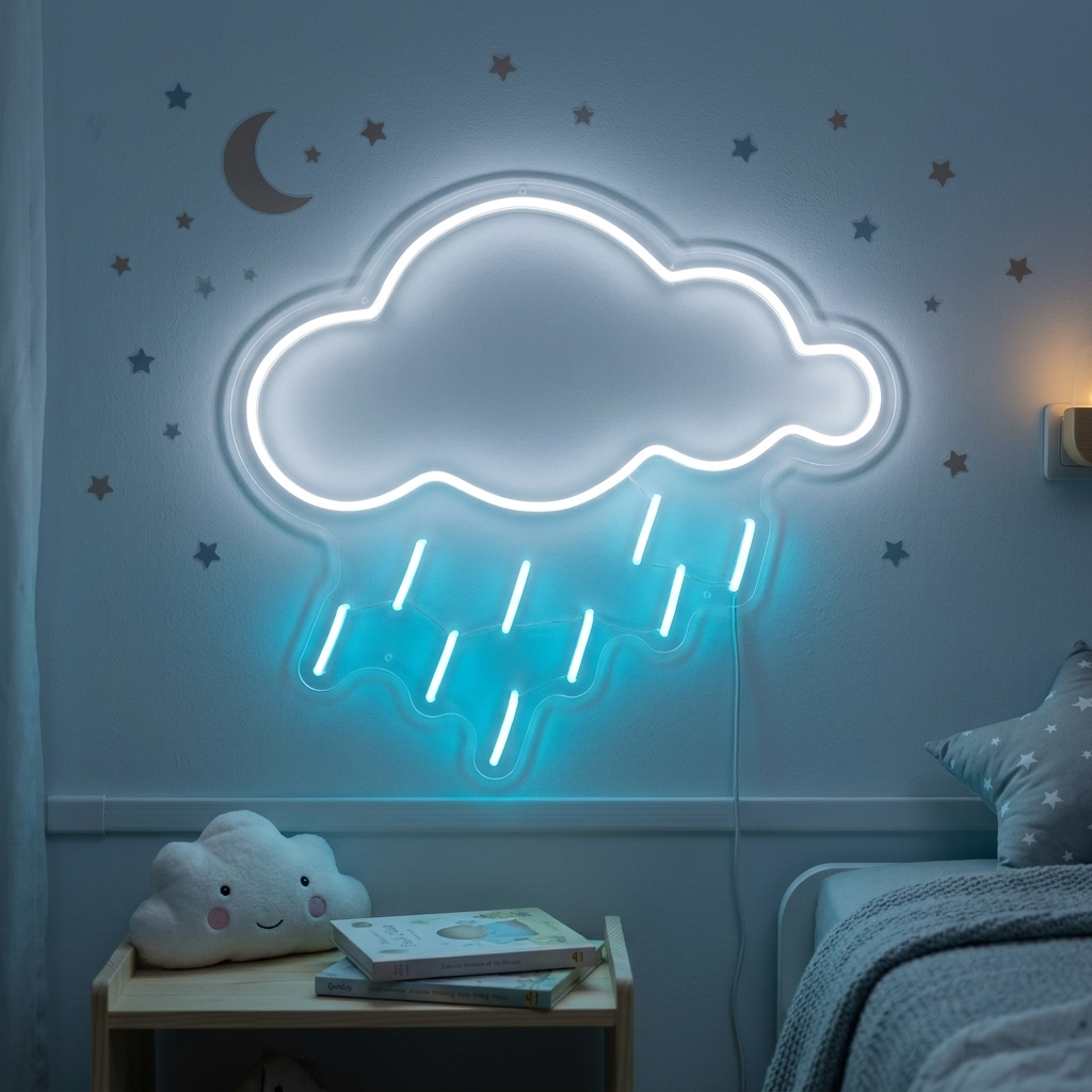 "Elementti Symboli Pilvi Sade" Neonkyltti