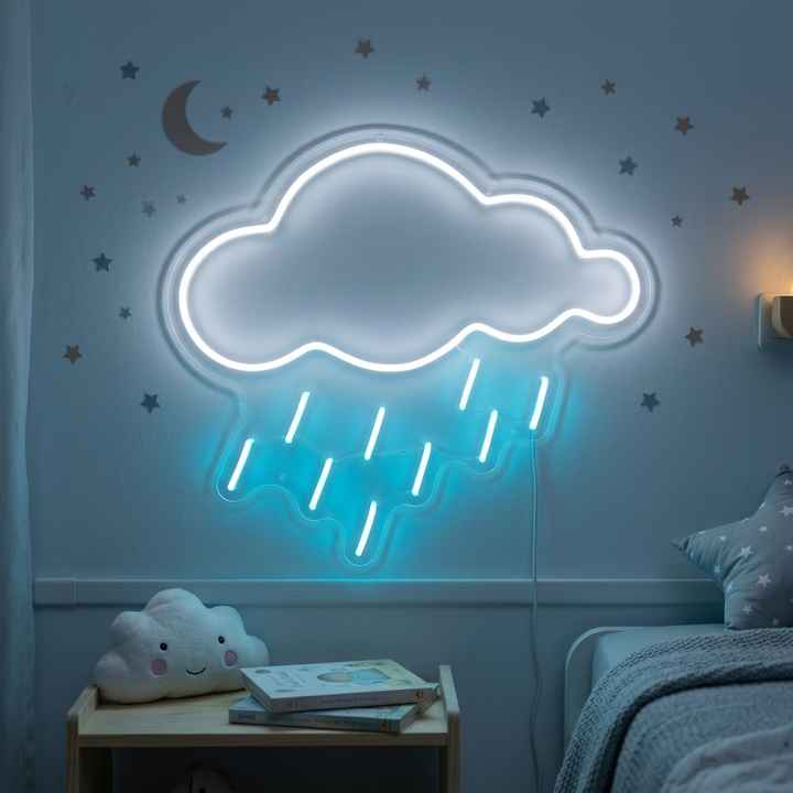 "Elementti Symboli Pilvi Sade" Neonkyltti