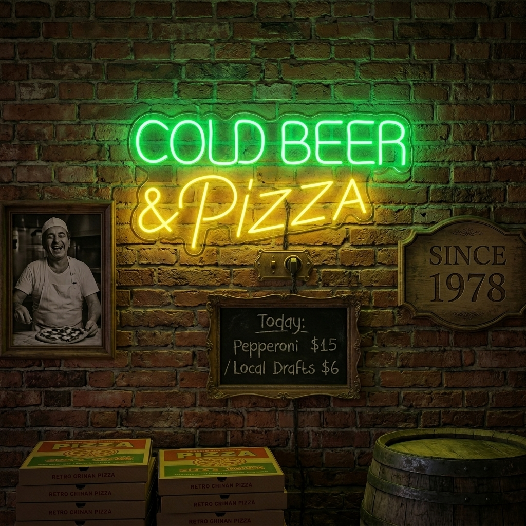 "Cold Beer Pizza" Neonkyltti
