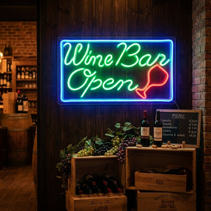 "Wine Bar Open" Neonkyltti