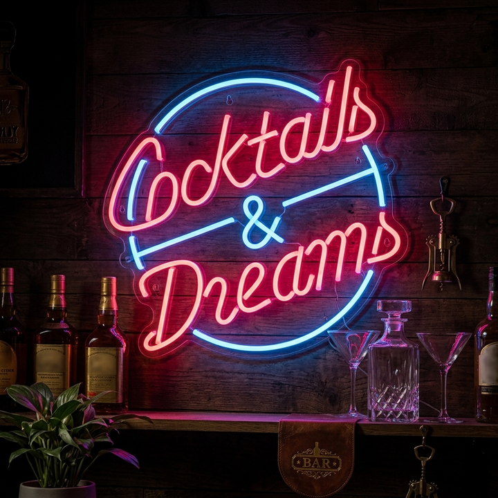"Cocktails And Dreams" Neonkyltti