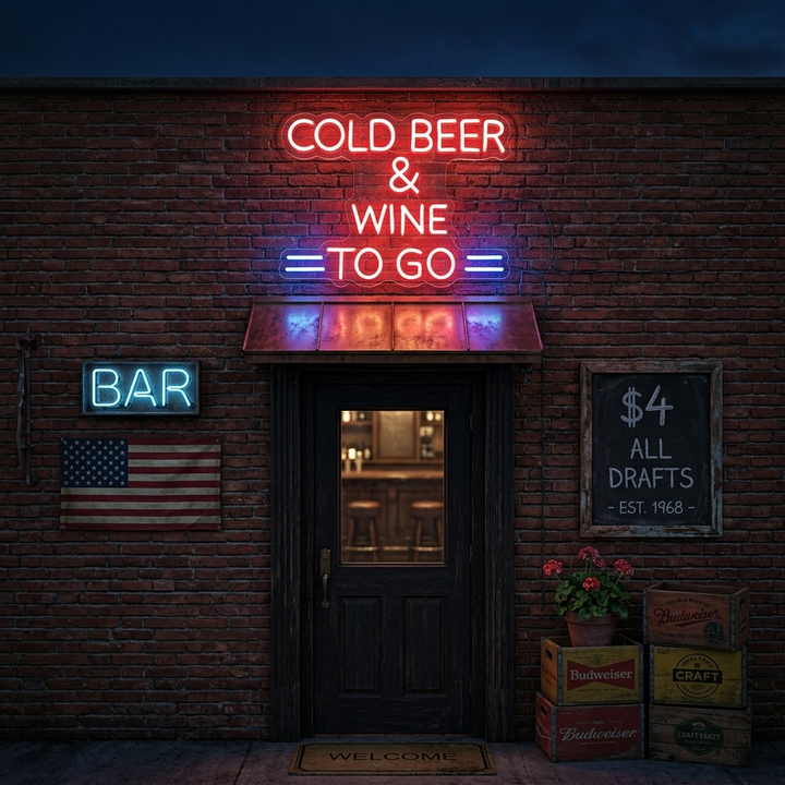 "Cold Beer And Wine To Go" Neonkyltti