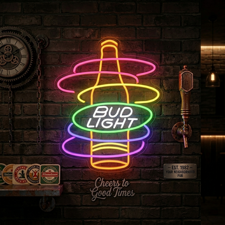 "Bud Sateenkaari Pullo" Neonkyltti