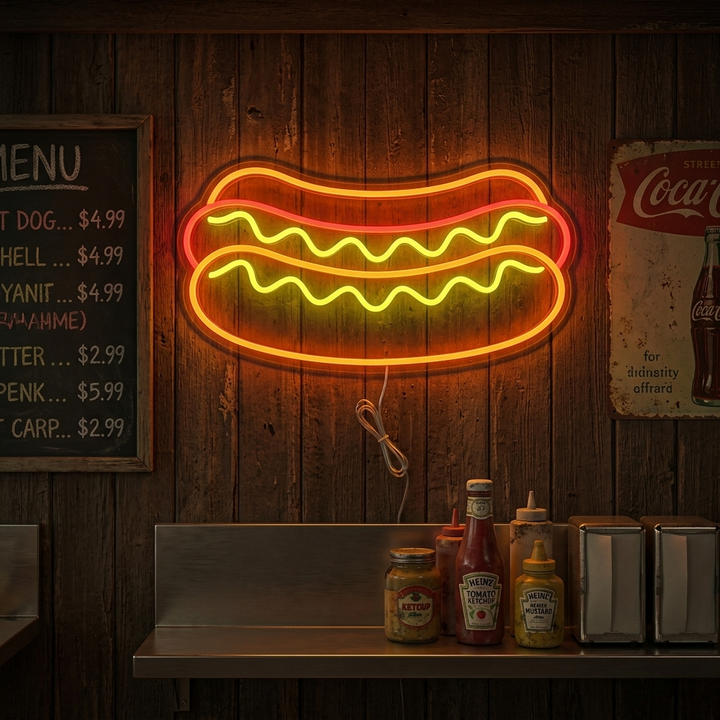 "Hotdog-Ravintolaruoka" Neonkyltti