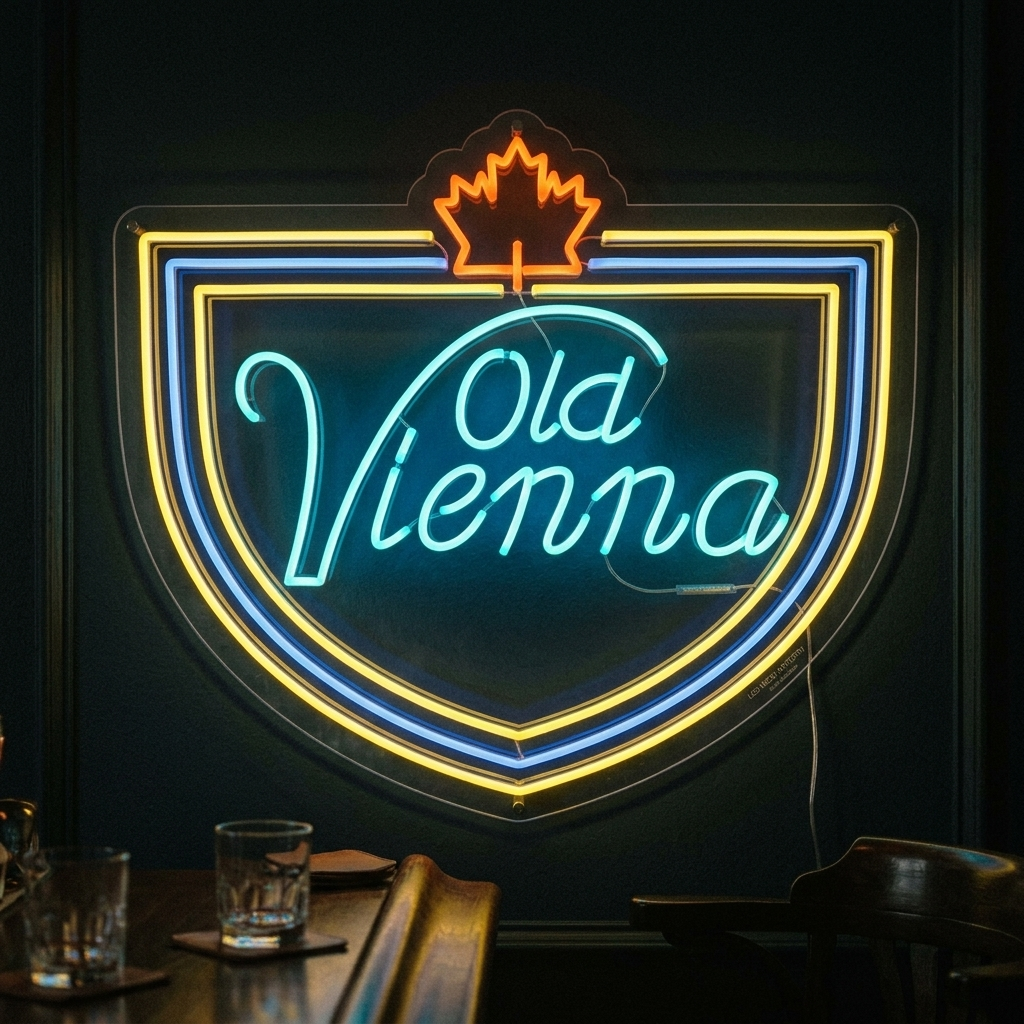 "lagerolut, mahtava kanadalainen olut, Old Vienna" Neonkyltti