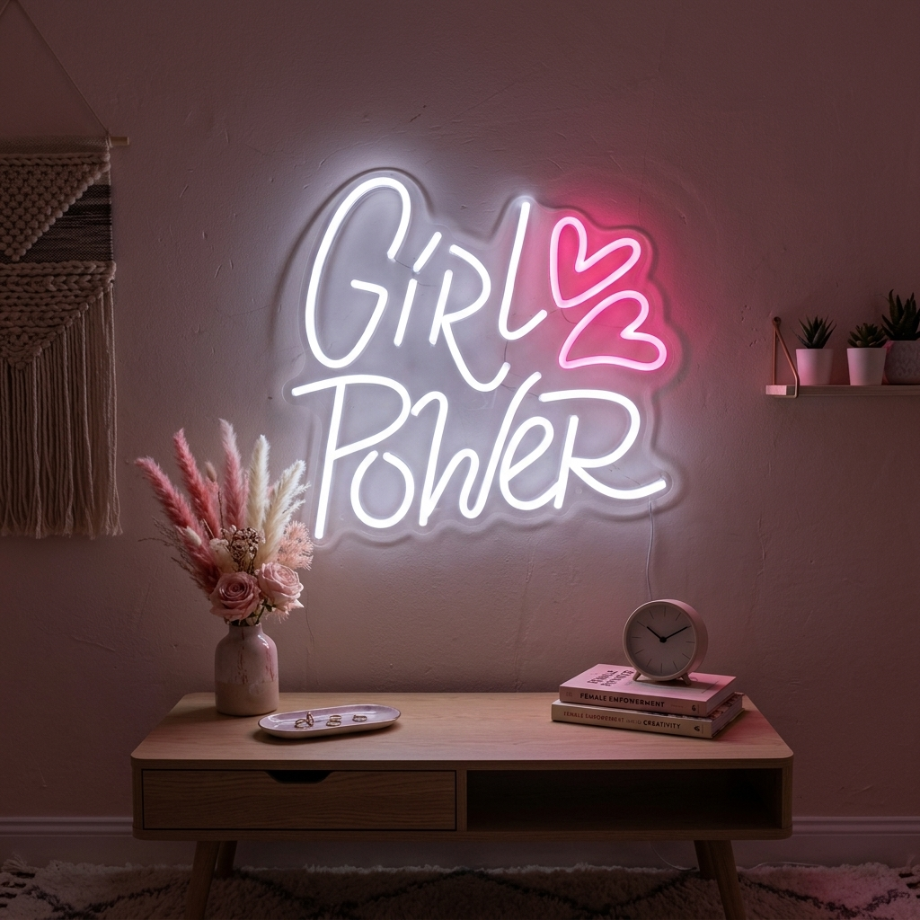 "Girl Power Hearts" Neonkyltti