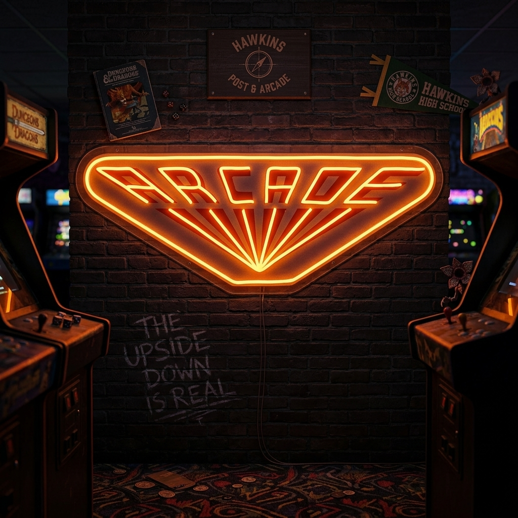 "Arcade, peli -logo, TV -inspiroitu, fanit lahja" UV-tulostettu LED-neonkyltti