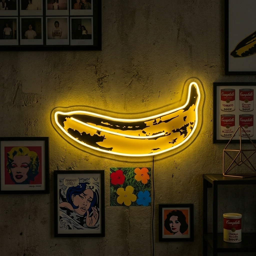 "Pop -taidebanaani, kuuluisan taiteilijan maalaus" UV-tulostettu LED-neonkyltti