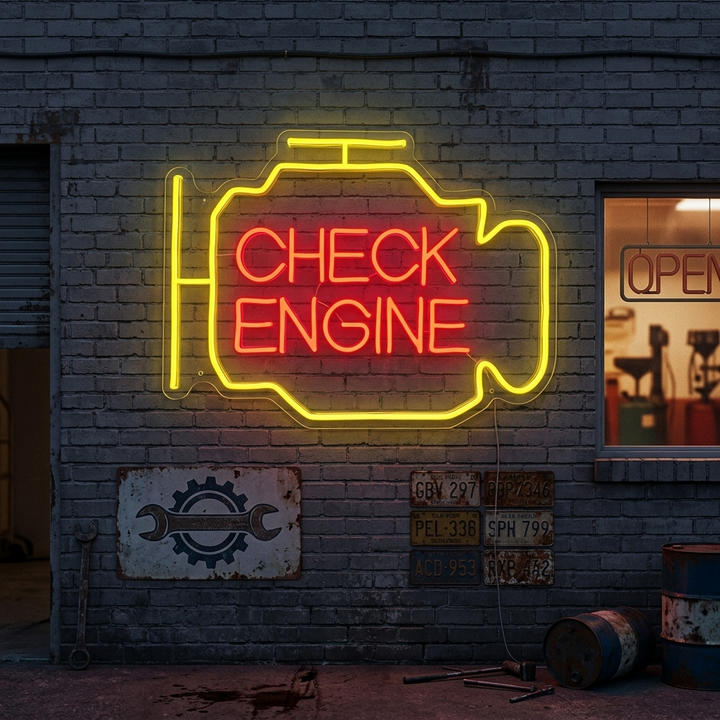 "Check Engine" Neonkyltti