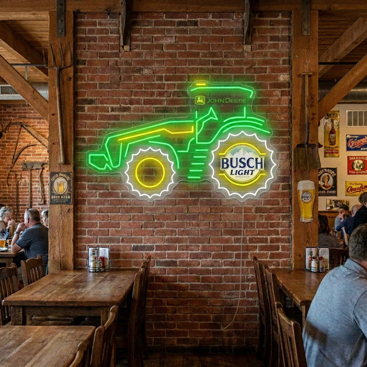 "Maanviljelijä traktori ja olut logo" Neonkyltti