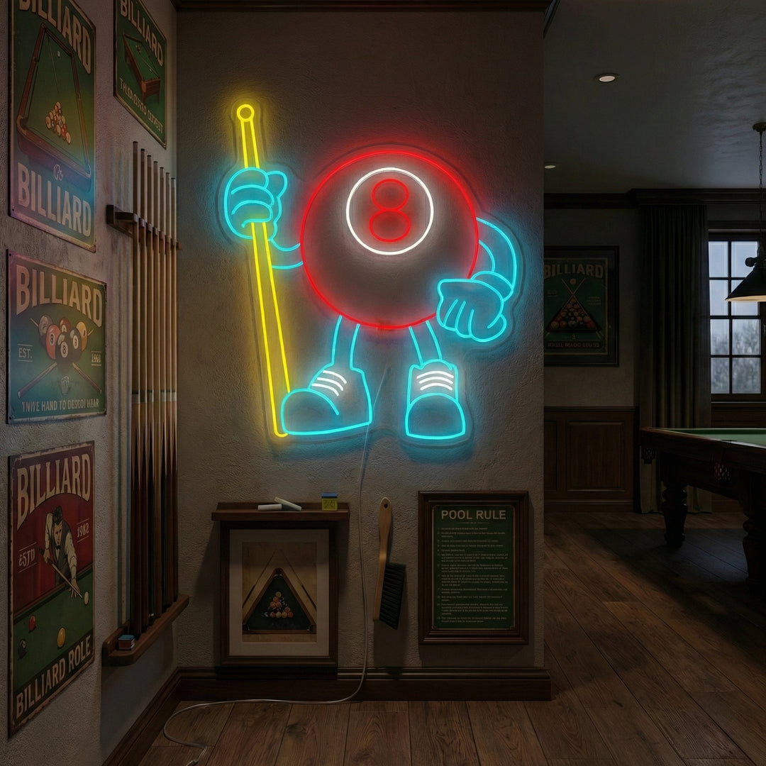 "8 pallon biljardi" Neonkyltti
