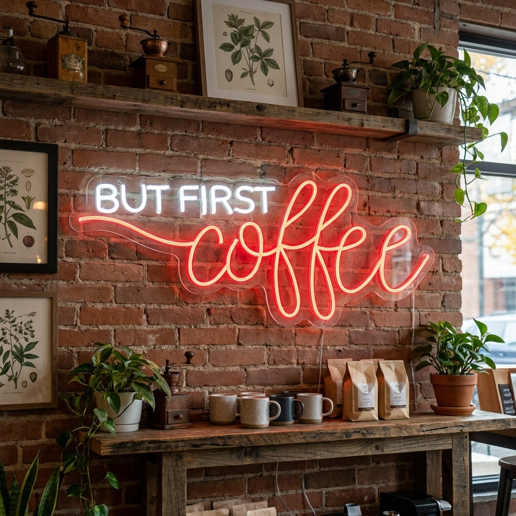 "But First Coffee" Neonkyltti
