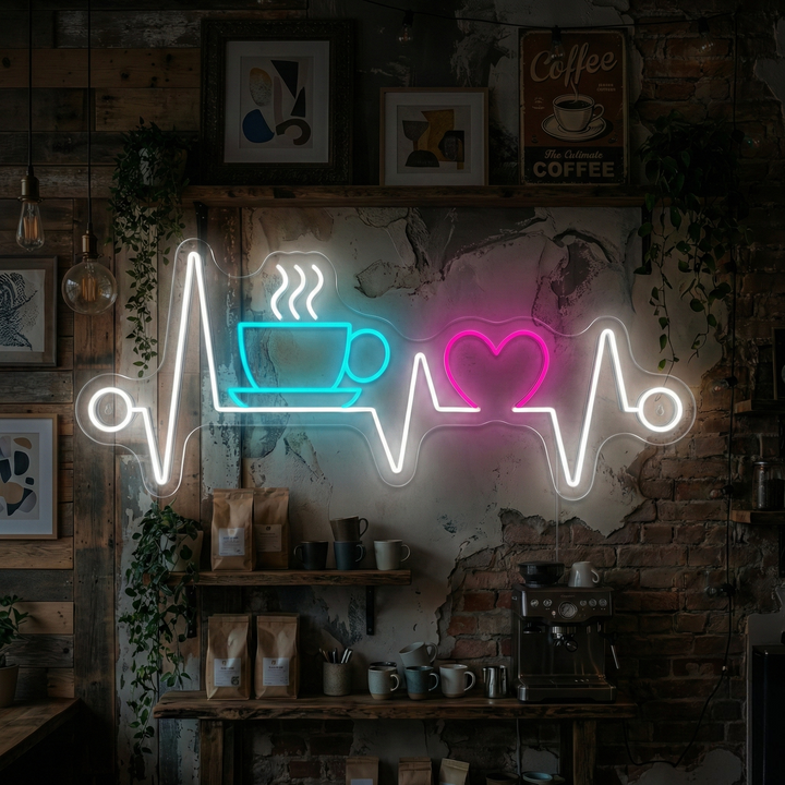"Heartbeat With Coffee" Neonkyltti