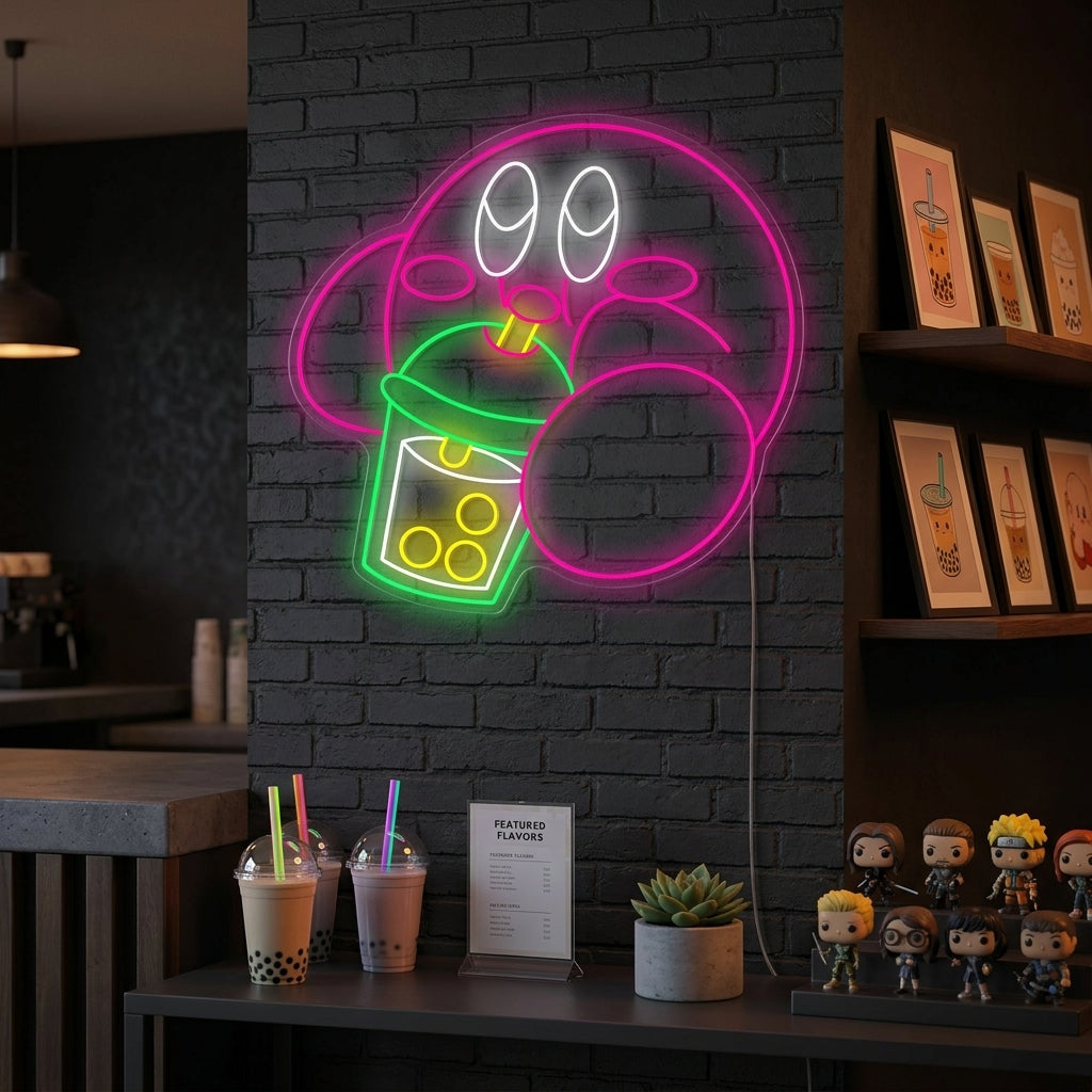 "Kirby juo Boba teetä" Neonkyltti
