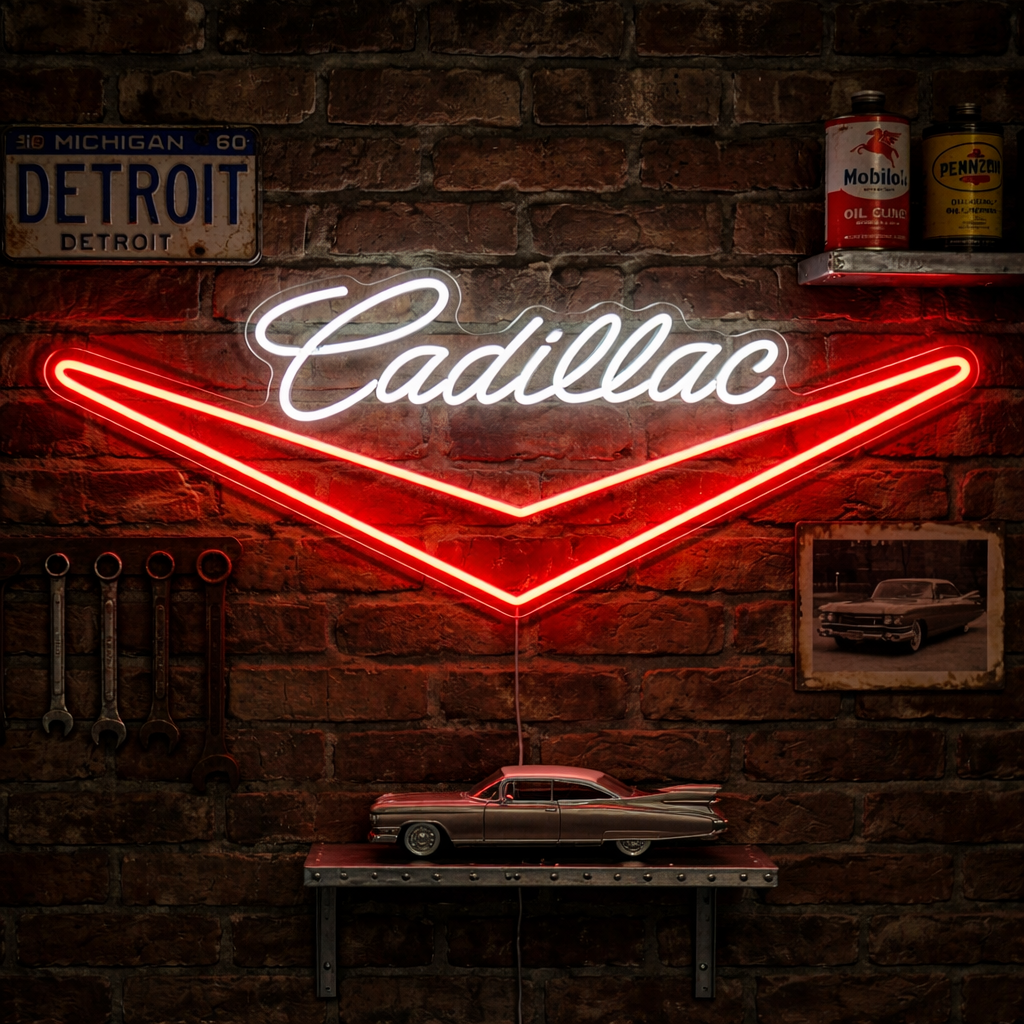 "Cadillac-embleemi" Neonkyltti