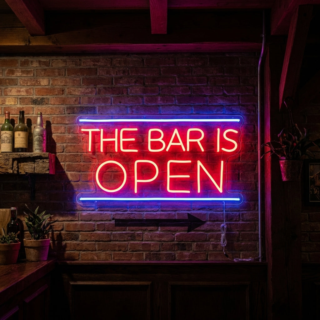"Bar Is Open" Neonkyltti