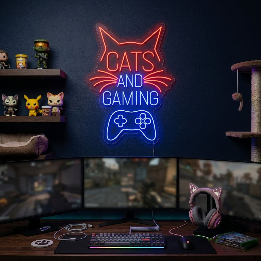 "Cats And Gaming" Neonkyltti