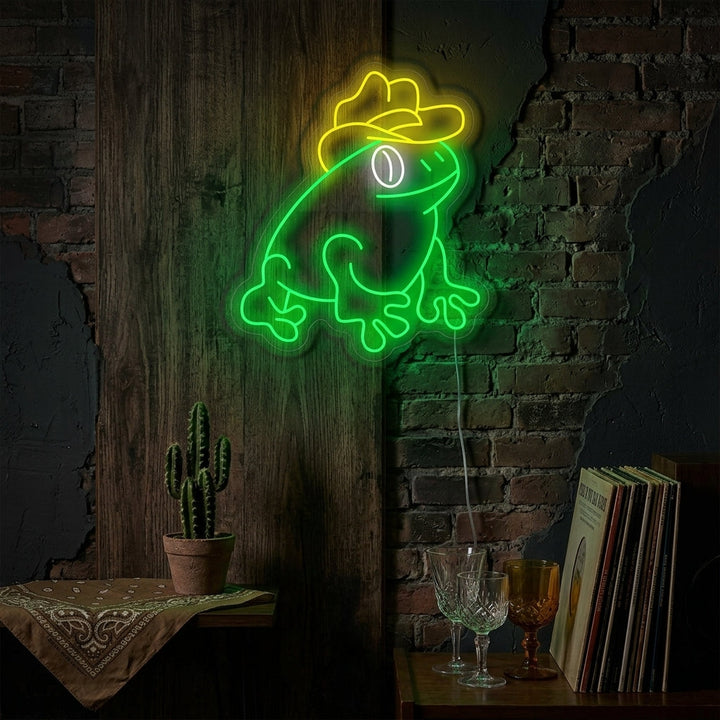 "Sammakko Cowboy-hatun kanssa" Neonkyltti