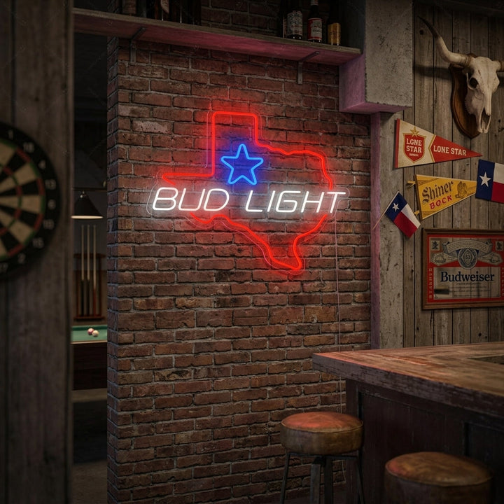 "Bud Light Texas Star" Neonkyltti