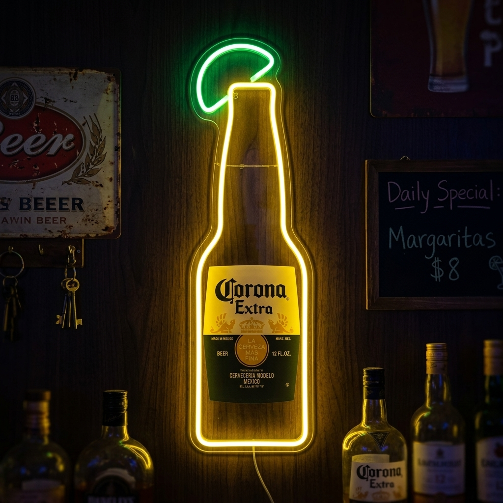 "Corona olutpullo" Neonkyltti