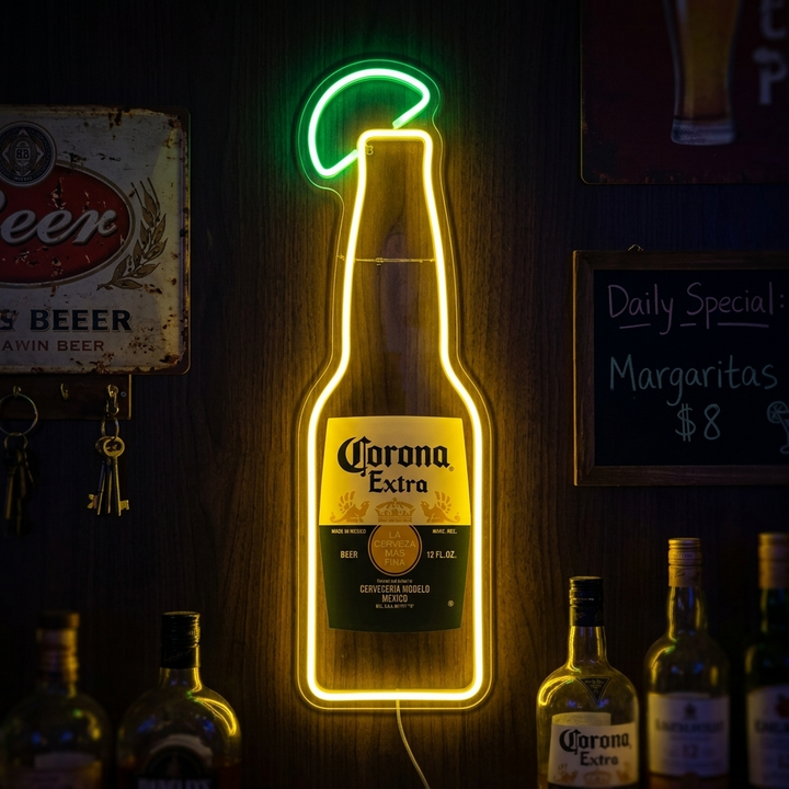 "Corona olutpullo" Neonkyltti
