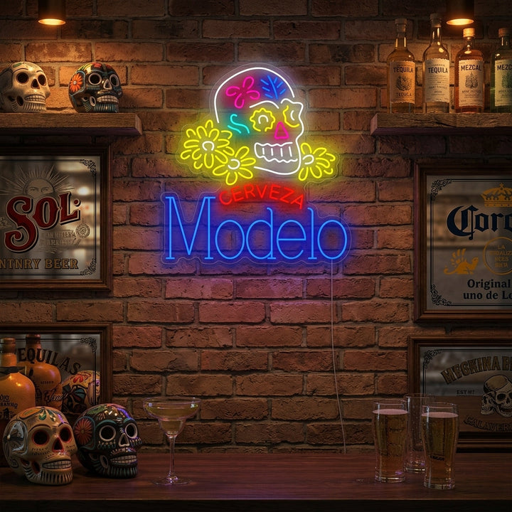 "Cerveza Modelon kallo" Neonkyltti