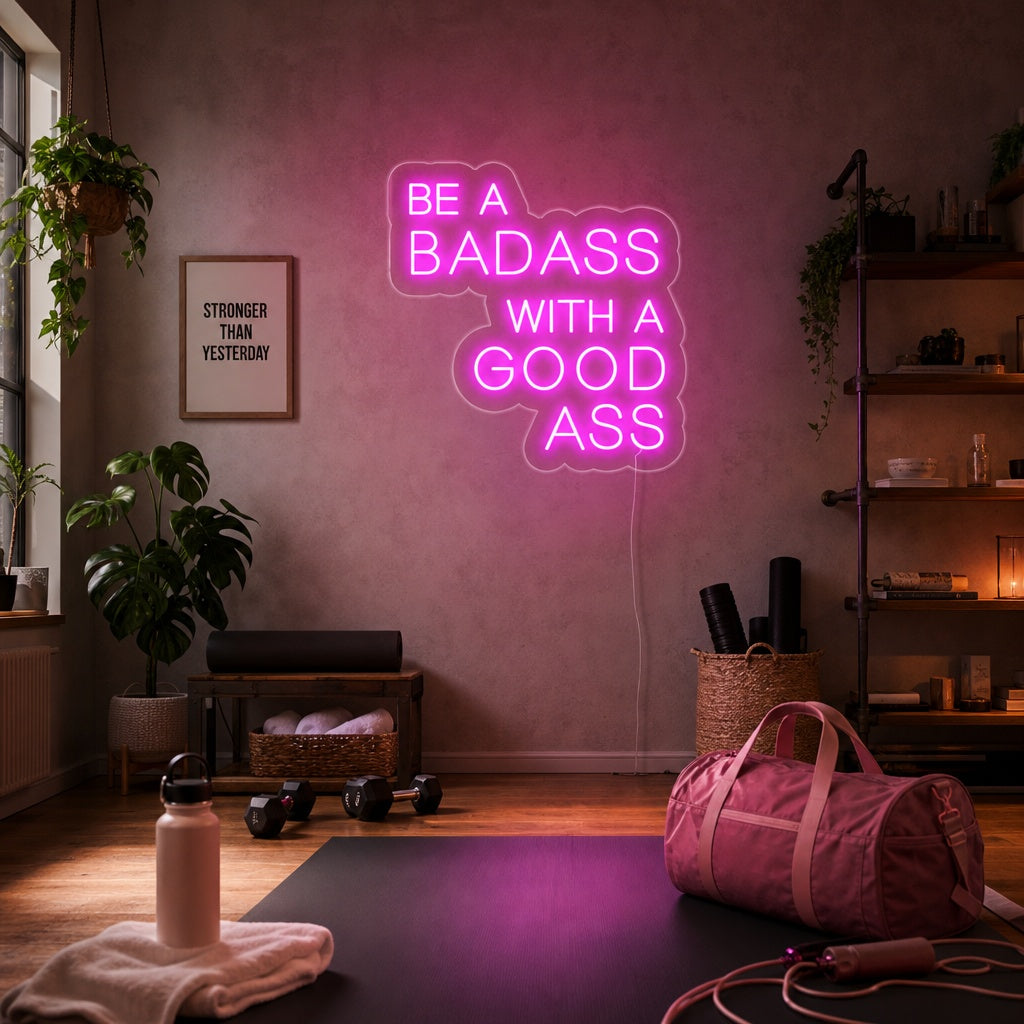 "Be A Bad Ass With A Good Ass, Gym Decor, Gym Quotes, Fitness Quotes, Workout Quotes" Neonkyltti