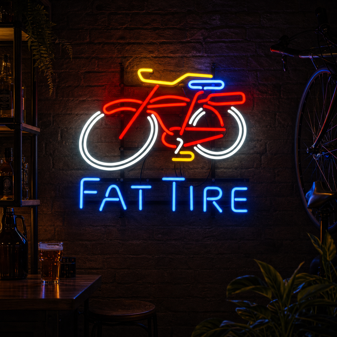"Fat Tire, Polkupyörä Pyörä Logo" Neonkyltti