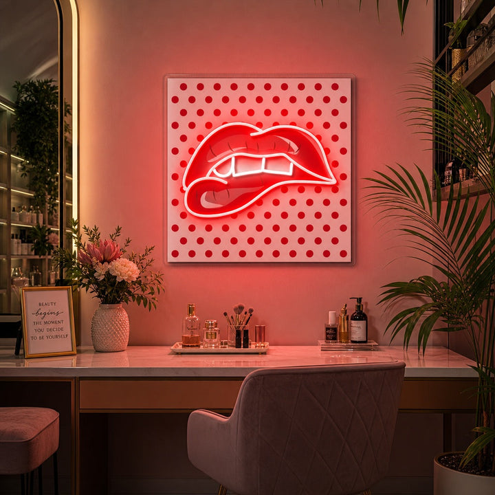 "Puree hänen punaisia huuliaan" UV-tulostettu LED-neonkyltti