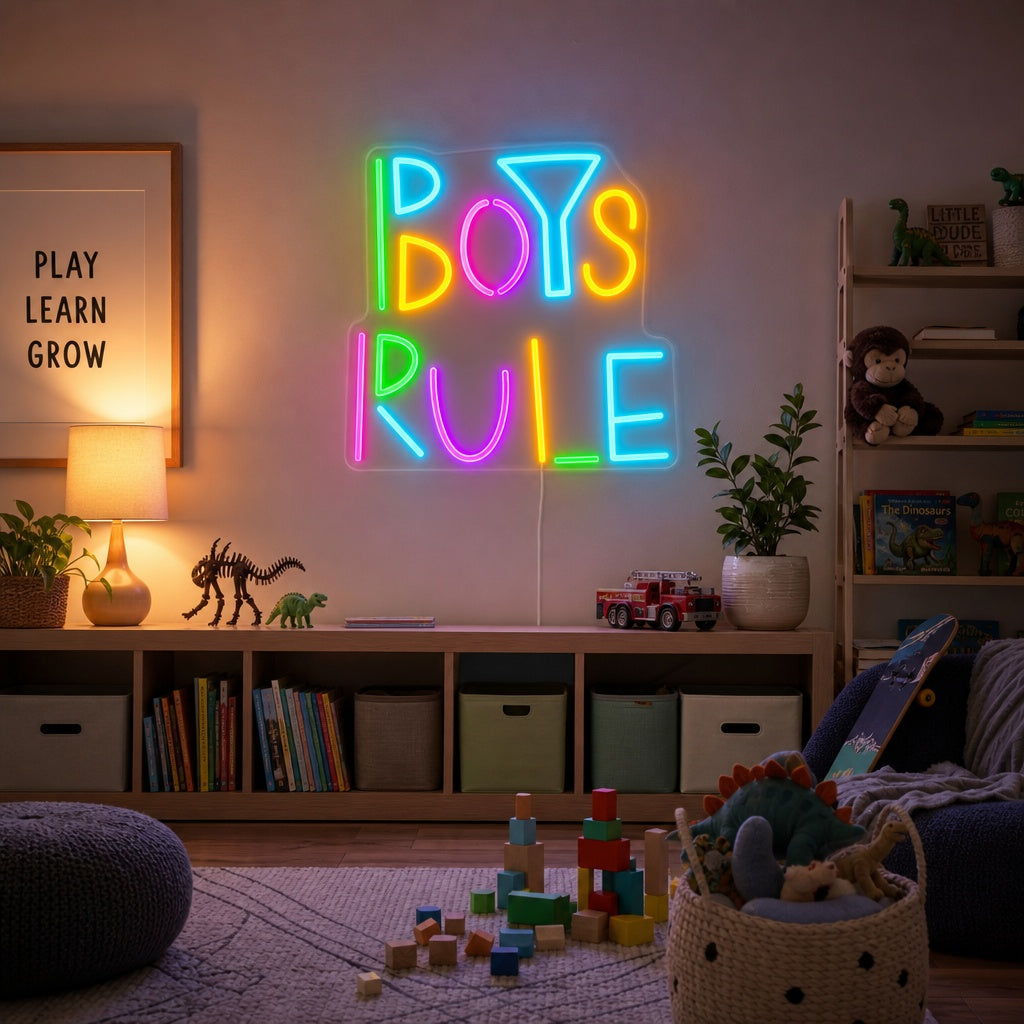 "Boys Rule, Lastenhuoneen Sisustus" Neonkyltti