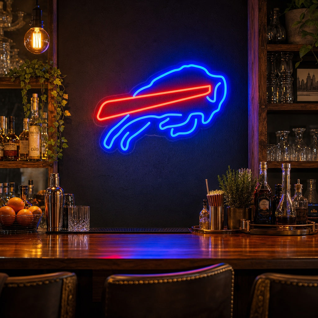 "Buffalo Bills Olutbaari" Neonkyltti