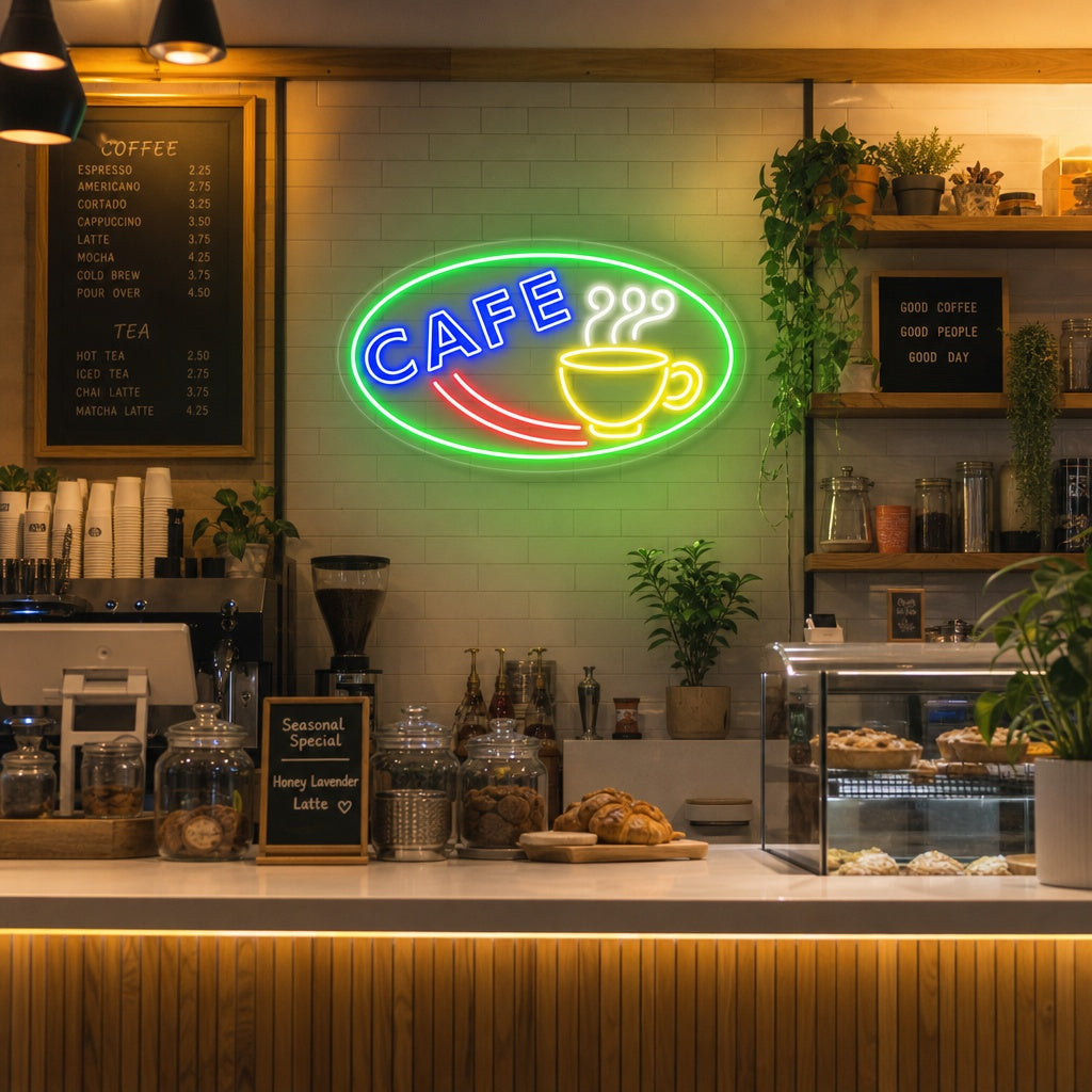 "cooffee, kahvikuppi" Neonkyltti