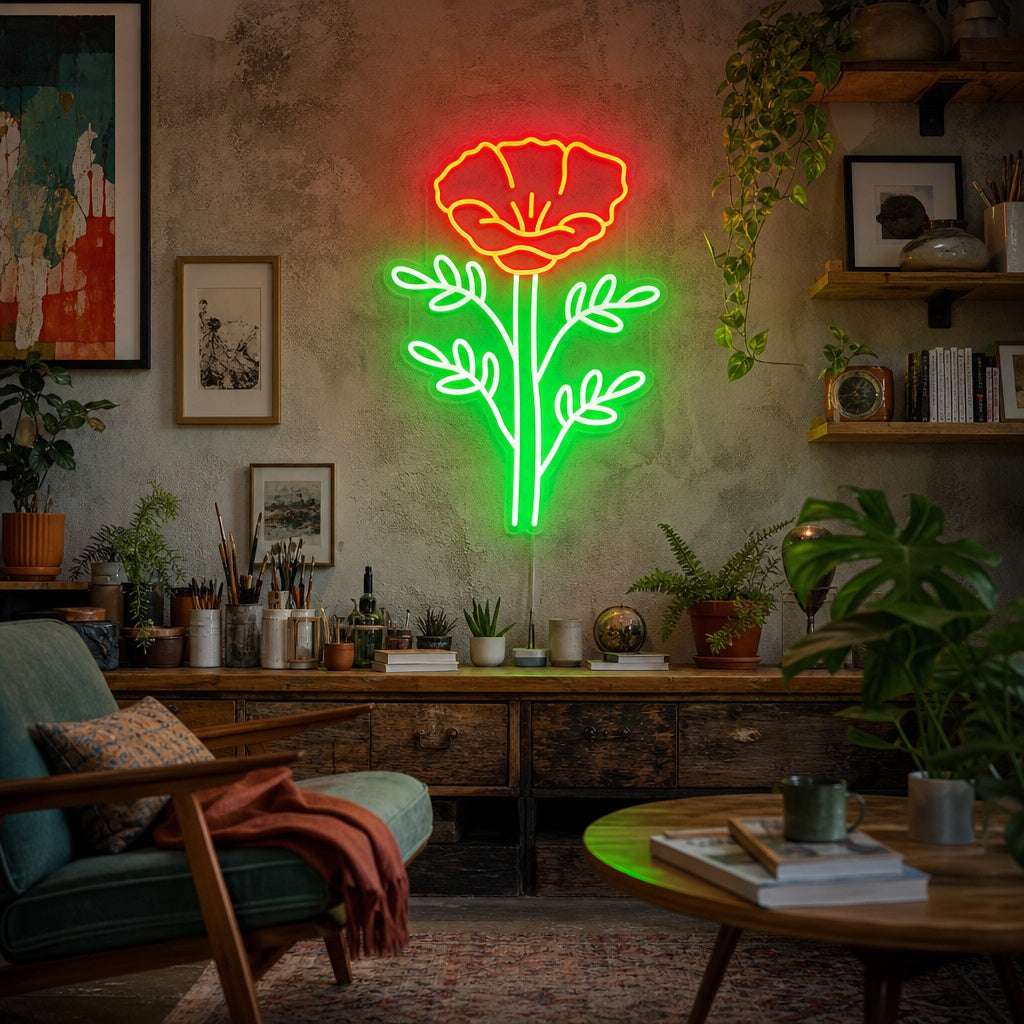 "Kalifornian Unikko Papaver Rhoeas" Neonkyltti