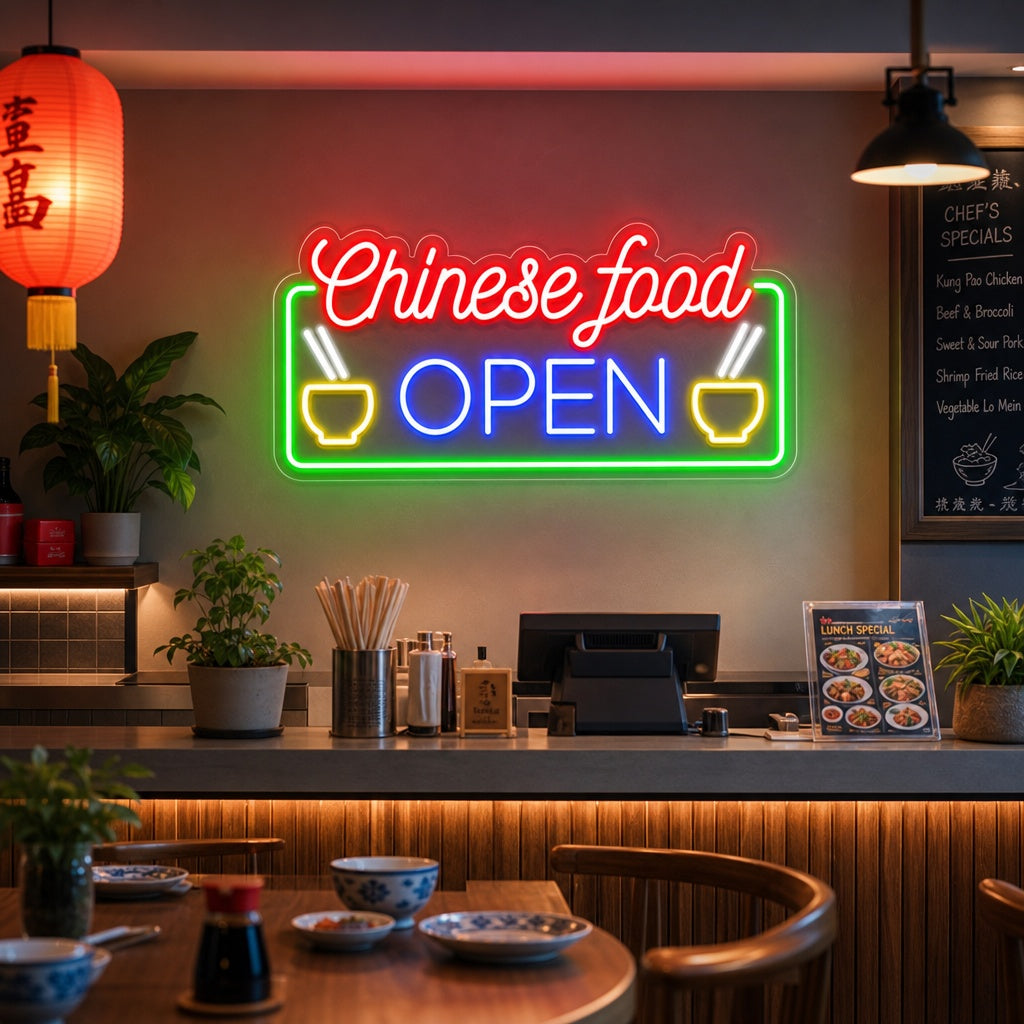 "Chinese Food Open" Neonkyltti