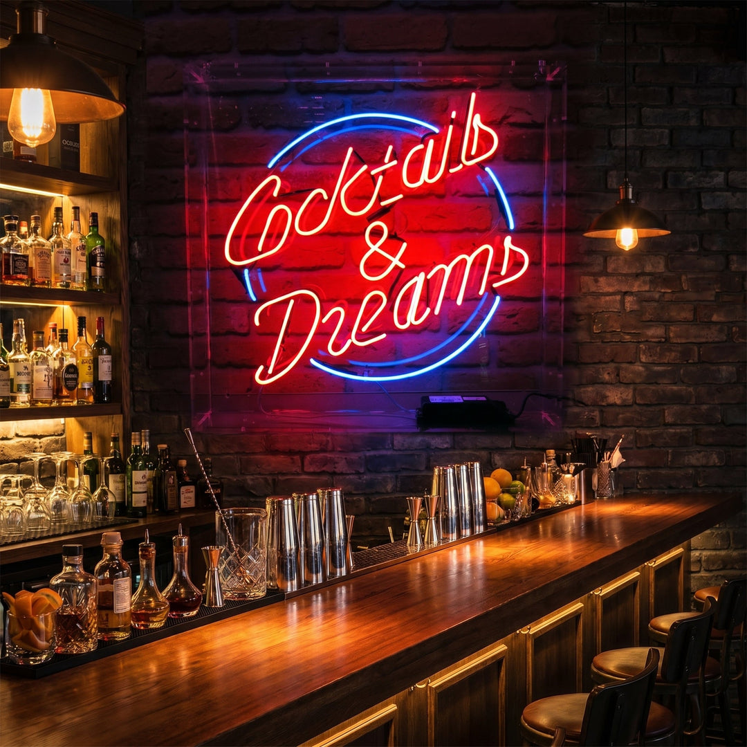 "Cocktails And Dreams" Neonkyltti
