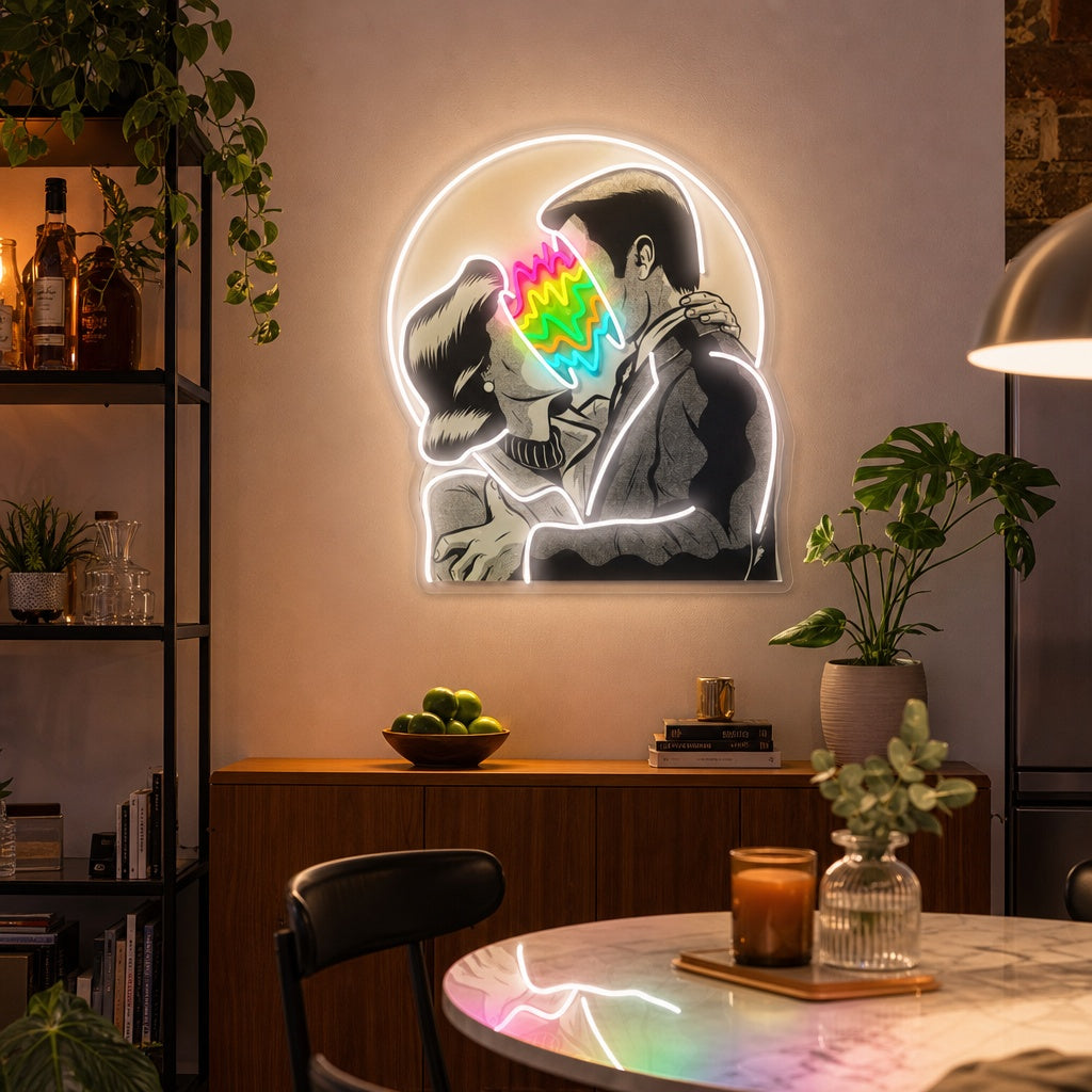 "Värin ystävät, suudella pari" UV-tulostettu LED-neonkyltti