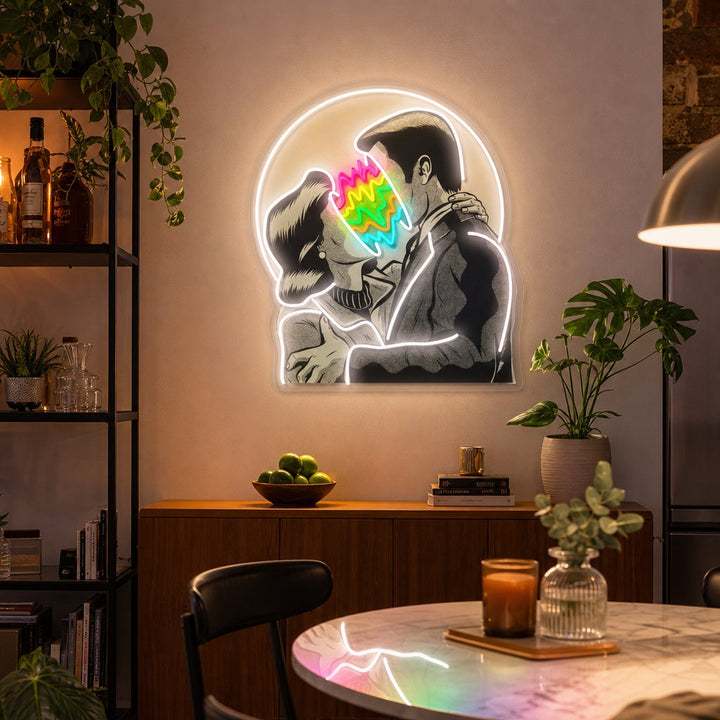 "Värin ystävät, suudella pari" UV-tulostettu LED-neonkyltti