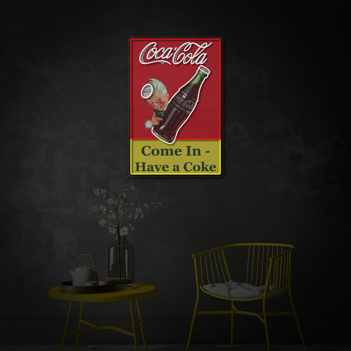 "Come In Have A Coke, juomakaupan logo" UV-tulostettu LED-neonkyltti