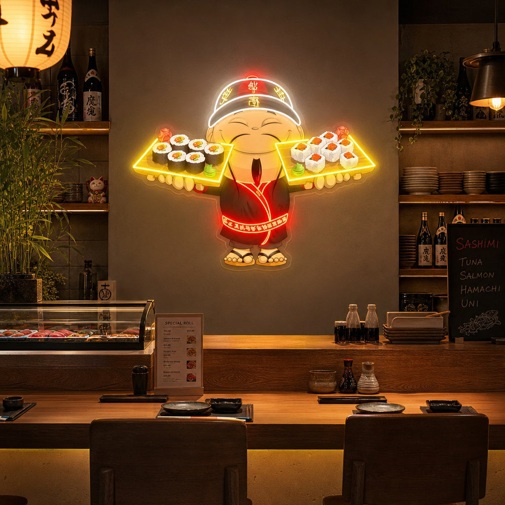 Sushin kokki Neonkyltti, Japanilainen ravintola sisustus