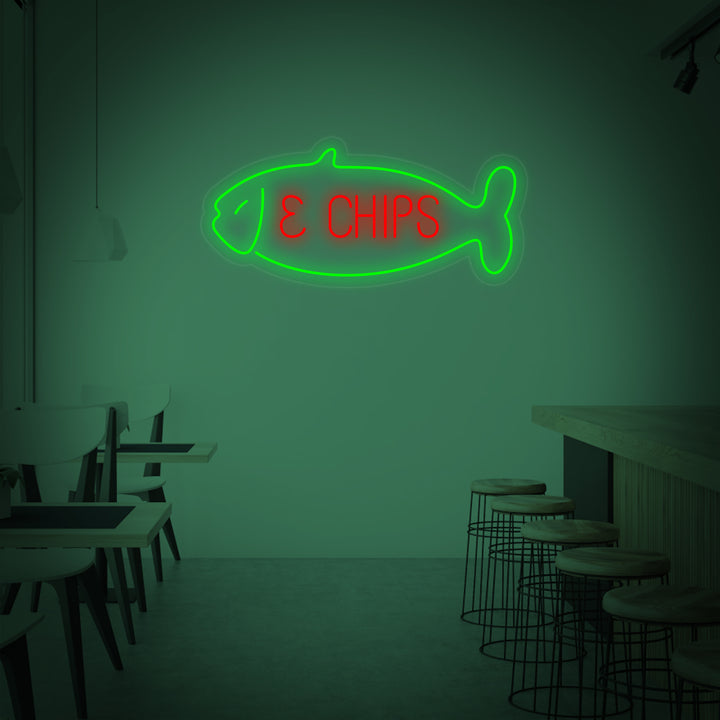 "Fish & Chips, kala" Neonkyltti