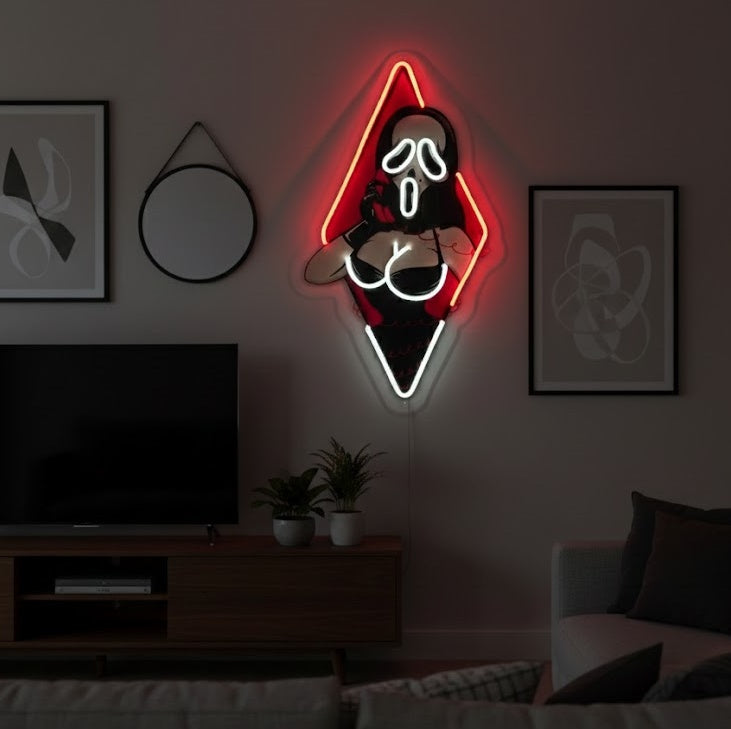 "Ghost Face Lady, seksikäs nainen" UV-tulostettu LED-neonkyltti