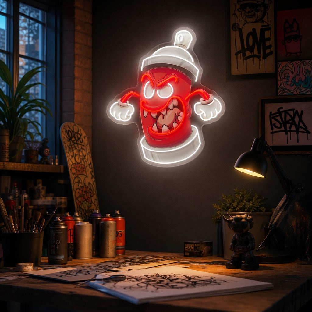 "Graffiti -suihke voi hirviö" UV-tulostettu LED-neonkyltti