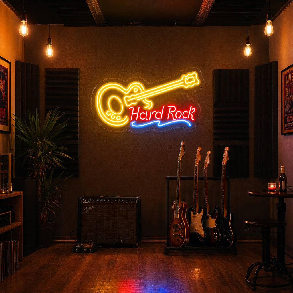 "Hard Rock, Musiikki, Kitara" Neonkyltti