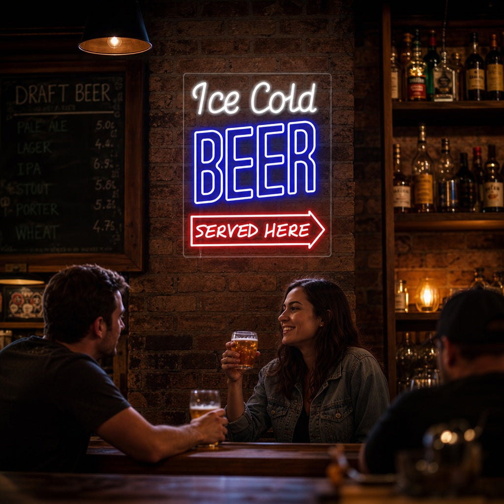 "Ice Cold Beer Served Here Bar" Neonkyltti