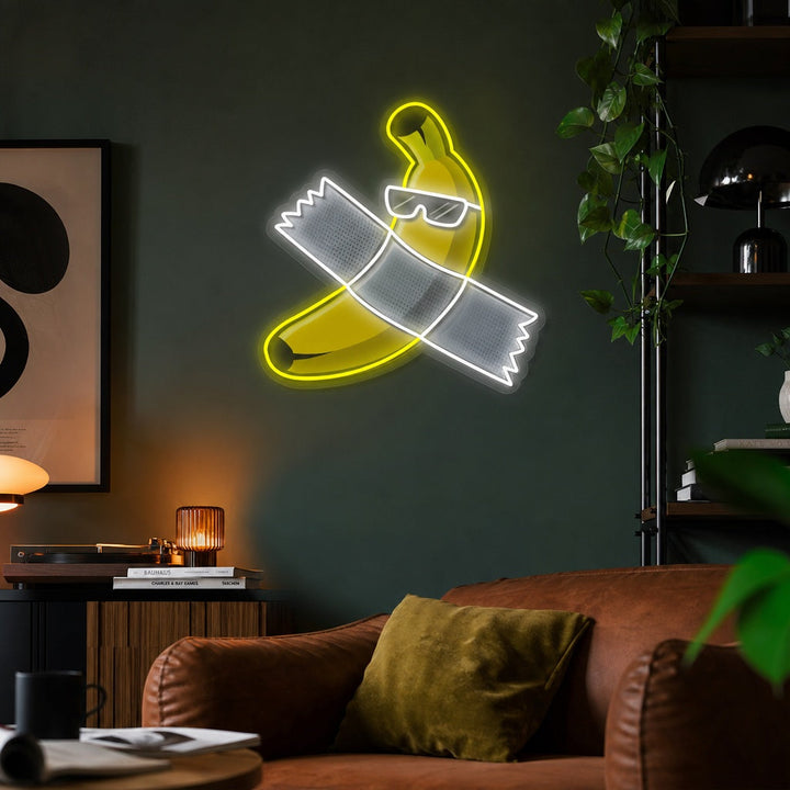 "Onko tämä taide, banaani nauhalla" UV-tulostettu LED-neonkyltti