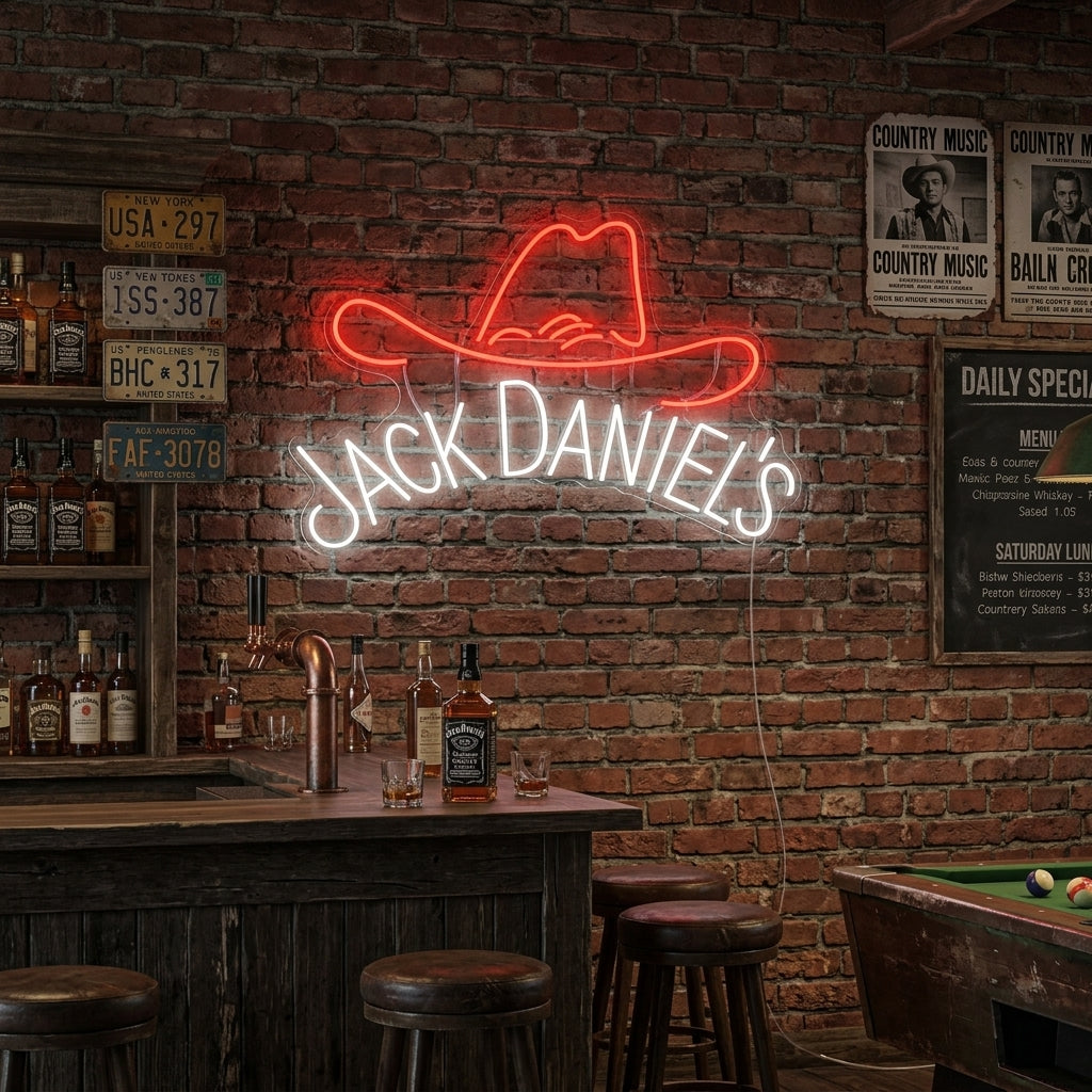 "Jack Whiskey Cowboy hattu" Neonkyltti