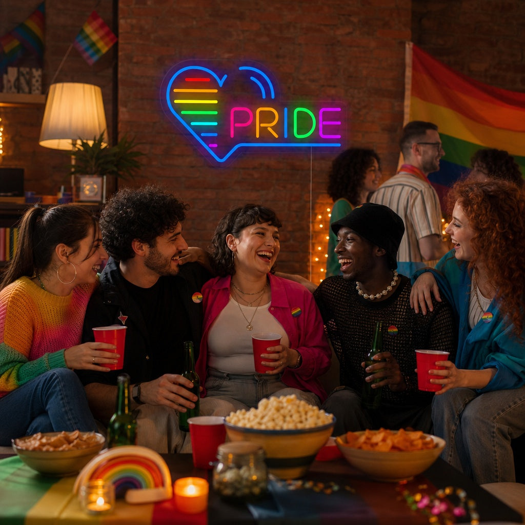 "LGBT, Pride, Sydämet" Neonkyltti